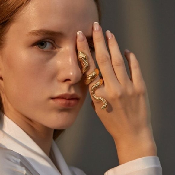 Snake Ring Set Punk Gothic Retro Jewelry Boho Bronze Gypsy Metallic Grunge New - Picture 3 of 9